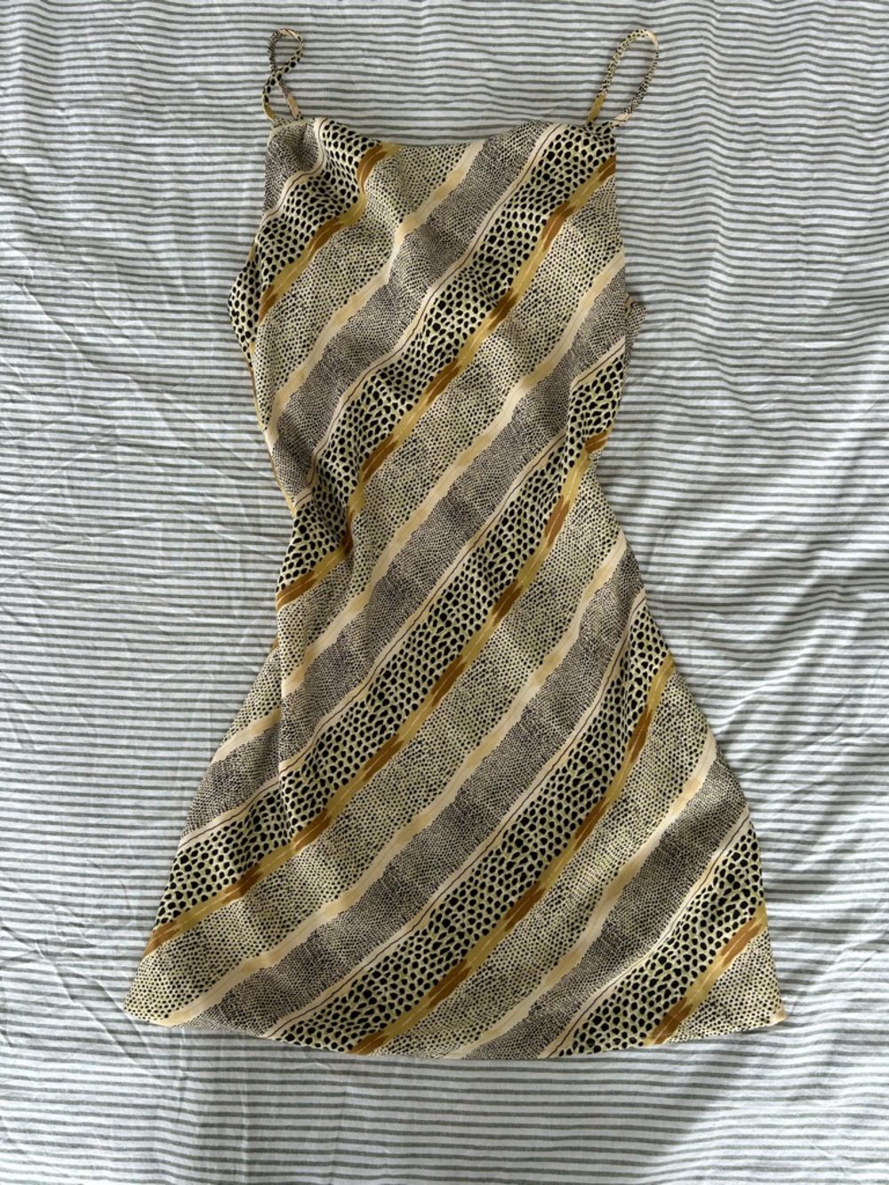 Urban Outfitters Mallory Cowl Neck Yellow & Black Printed Slip Mini Dress